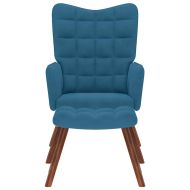 Релакс стол с табуретка, син, кадифе