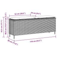 Градинска пейка с възглавница сива 110x30x40,5 cm Поли ратан