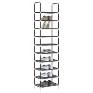 стелаж за обувки на 10 нива черен 44x28x180 см нетъкан текстил