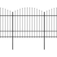Градинска ограда с пики, стомана, (1,5-1,75)x15,3 м, черна