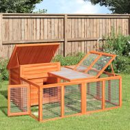 Клетка за зайци кафява 144x123x67,5 см борово дърво масив