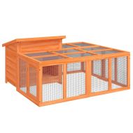 Клетка за зайци кафява 144x123x67,5 см борово дърво масив