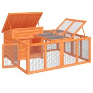 Клетка за зайци кафява 144x123x67,5 см борово дърво масив