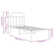 Метална рамка за легло, без матрак, с табла, бяла, 75x190 см