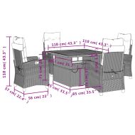 Градински трапезен комплект 5 части с възглавници сив полиратан