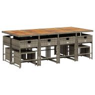 Градински комплект от 13 части с възглавници сив полиратан