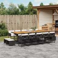 Градински комплект с възглавници 15 части полиратан черен