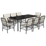 Градински трапезен комплект възглавници 9 части черен полиратан