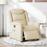 Електрически масажен реклайнер стол, кремав, текстил