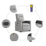 Изправящ масажен реклайнер стол, облачно сив, текстил