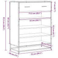Шкаф за обувки опушен дъб 75x38x97,5cm Обработено дърво и метал