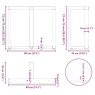Крака за трапезна маса, Т-образни, 2 бр., антрацит, 80x35x(72-73) см, стомана