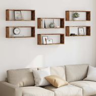 Wall Cube Shelves 6 pcs Old Wood 60x15x23cm Инженерна дървесина
