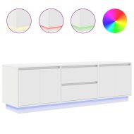 ТВ шкаф с LED осветление, бял, 160,5x41x50 см