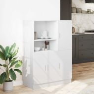 Комплект кухненски шкафове от 2 части, Бяло, инженерно дърво