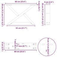 Крака за масичка за кафе, 2 бр., антрацит, 60x(30-31,3) см, стомана