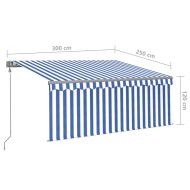 Автоматично прибиращ се сенник с щора, 3x2,5 м, синьо и бяло