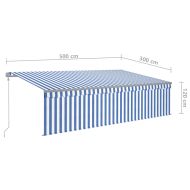 Автоматична тента с щора LED сензор за вятър 5x3 м синьо и бяло