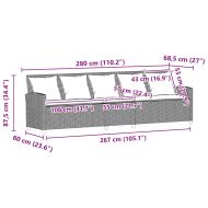 Градински диван с възглавници, 5-местен, светлосив, полиратан