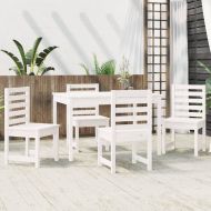 Градински трапезен комплект от 5 части, бял, масивен бор