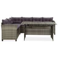 Градински комплект с възглавници, 2 части, полиратан, сив