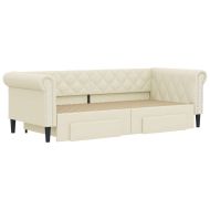 Канапе с изтеглящо легло и чекмеджета кремаво 90x200см еко кожа