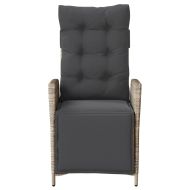 Накланящ се градински стол с опора за крака светлосив полиратан