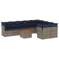 Градински диван с възглавници, 10 части, полиратан, сив