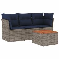 Градински диван с възглавници, 4 части, полиратан, сив