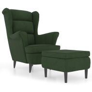 Фотьойл Wingback с табуретка, тъмнозелена, кадифе