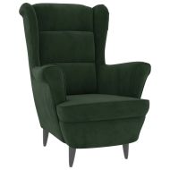 Фотьойл Wingback с табуретка, тъмнозелена, кадифе