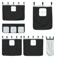 Двуетажно легло с пързалка и завеси, бяло и черно, 90x200 см