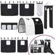 Двуетажно легло с пързалка и завеси, бяло и черно, 90x200 см