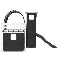 Двуетажно легло с пързалка и завеси, бяло и черно, 90x200 см