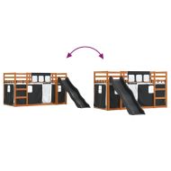 Двуетажно легло с пързалка и завеси, бяло и черно, 90x200 см