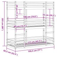 Триетажно легло, восъчнокафяво, 75x190 см, борово дърво масив