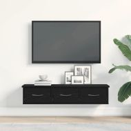 Стенен шкаф, черно и дъб, 88x26x18,5 см, инженерно дърво