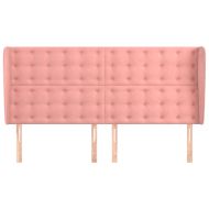 Горна табла за легло с уши, розова, 163x23x118/128 см кадифе