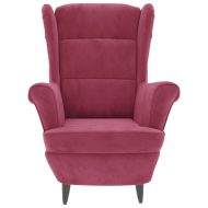 Фотьойл Wingback с табуретка, виненочервен, кадифе