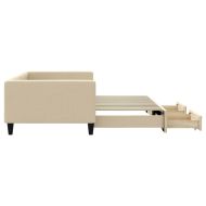 Канапе с изтеглящо легло и чекмеджета кремаво 100x200 см плат