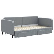 Канапе с походно легло и чекмеджета светлосиво 100x200 см плат