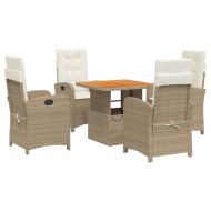 Градински комплект с възглавници, 5 части, бежов полиратан