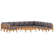 Градински комплект диван с възглавници, 9 части, акация масив