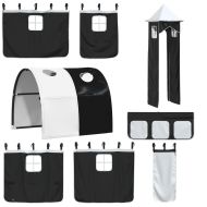 Двуетажно легло с пързалка и завеси, бяло и черно, 90x200 см