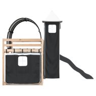 Двуетажно легло с пързалка и завеси, бяло и черно, 90x200 см