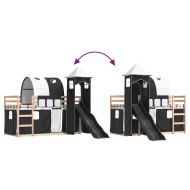 Двуетажно легло с пързалка и завеси, бяло и черно, 90x200 см