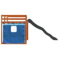 Двуетажно легло с пързалка и завеси, синьо, 90x200 см