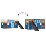 Двуетажно легло с пързалка и завеси, синьо, 90x200 см