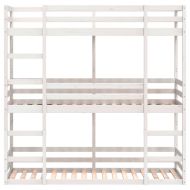 Триетажно легло, бяло, 80x200 см, борово дърво масив