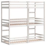 Триетажно легло, бяло, 80x200 см, борово дърво масив